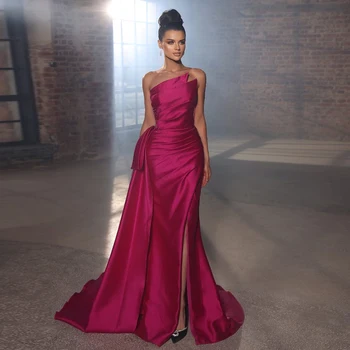 On Zhu, Элегантные вечерние платья Русалки цвета Фуксии, 2024, арабская верхняя юбка с разрезом сбоку, женские свадебные вечерние платья для выпускного вечера