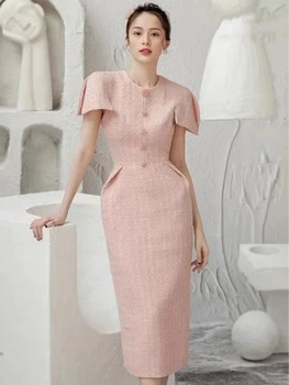 Розовое Новое Китайское Платье Женское Лето 2022 Новый Французский Шикарный Дизайн Высокого класса Маленькое Ароматное Платье С Длинной Юбкой