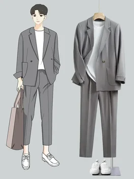 Японский повседневный костюм, мужской свободный пиджак корейской версии, модная мужская одежда свободного покроя, однотонная модная одежда свободного покроя