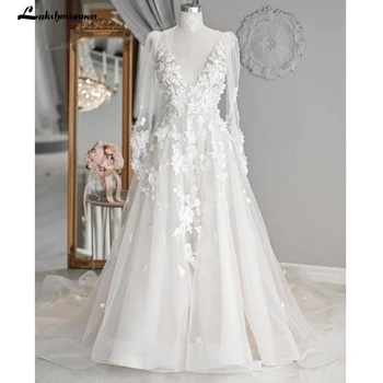 Элегантные пляжные кружевные свадебные платья, Белое Женское свадебное платье с длинным рукавом, летнее платье невесты в стиле бохо, Robe de mariee
