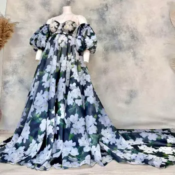 Очаровательные платья для беременных с цветочным принтом для фотосъемки с разрезом спереди, детское платье для беременных для фотосессии