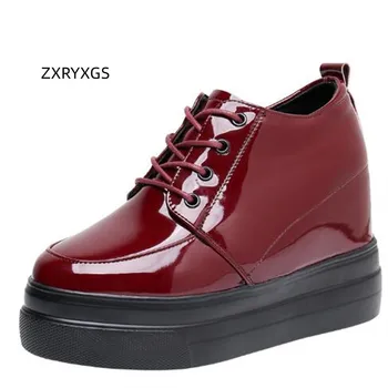 ZXRYCGS 2023 Тренд темперамента Женские туфли из лакированной кожи на высоком каблуке и платформе в пределах увеличенной обуви Осенне зимняя женская обувь