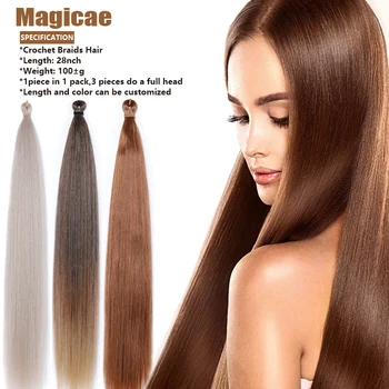 Magicae 28-дюймовые прямые пучки волос, связанные крючком, косички для волос, синтетическое плетение волос, Омбре, наращивание волос крючком для женщин