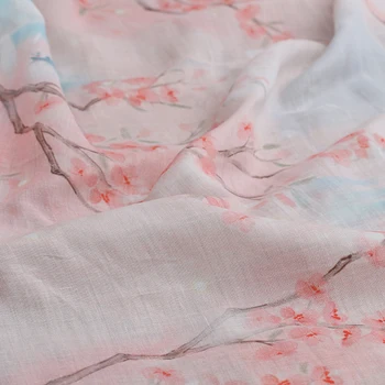 Высококачественная ткань ramie с принтом цветов персика, ткань-рубашка, платье ручной работы, шитье своими руками