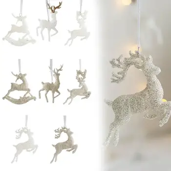 Рождественская елка, Подвесные украшения, блестящие Маленькие Рождественские украшения с подвеской в виде лося и оленя, Веселый Рождественский декор, Счастливый Новый 2024 год