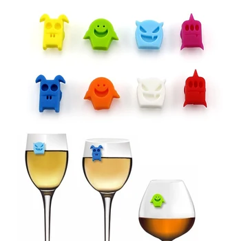 8шт Мини-подвески в виде бокала для вина в форме Демона, Силиконовые маркеры для бокалов для вина, табличка для коктейлей, значок на присоске, идентификатор для вечеринки