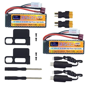 7,4 V 3500mAh 35C 2S T-plug Lipo Аккумулятор С USB-Кабелем Для Зарядки MJX H16P H16E H16GT H16BM H16PL 14301 Запчасти Для Обновления Радиоуправляемого Автомобиля