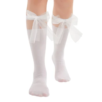 Musuos Женские носки до икр, эластичные мягкие носки в стиле пэчворк с бантом, эластичные прозрачные носки в стиле 