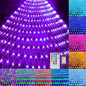 Подключаемые 3X2 м RGB светодиодные сетчатые фонари 224 светодиодных рождественских сетчатых фонаря с выносными наружными вставными втулками Светодиодные сетчатые сетчатые гирлянды