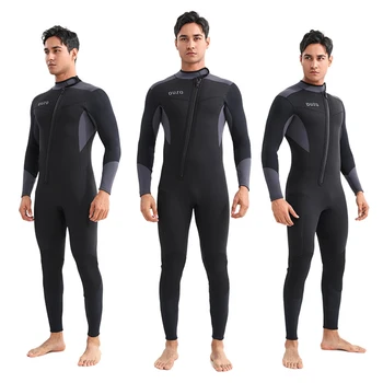 2023 Мужской водолазный костюм из неопрена толщиной 5/3 мм с косой застежкой-молнией спереди, Гиперэластичный, утолщенный, защищающий от холода цельный костюм для подводного плавания с маской для подводного плавания