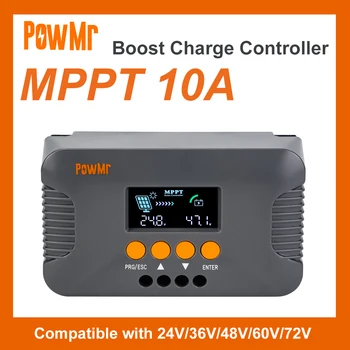 Солнечный контроллер заряда PowMr 10A MPPT Boost-типа, Совместимый с гелевой и затопленной Свинцово-кислотной батареей LiFePO4 24V/36V/48V/60V/72V