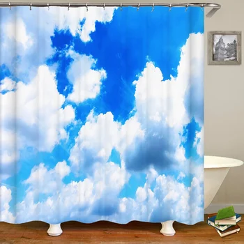 3D небо белые облака пейзаж украшение ванной комнаты водонепроницаемая занавеска для душа полиэстер моющаяся домашняя занавеска для ванной комнаты с крючком