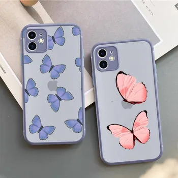 Чехол для телефона Beauty Butterfly для iPhone 14 11 12 13 Mini Pro Max 8 7 Plus X XR XS MAX с Полупрозрачной Матовой Крышкой