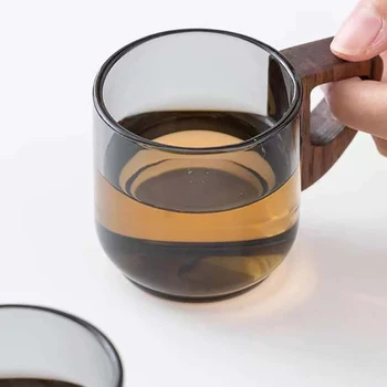 стеклянная Маленькая чашка для чая объемом 100 мл, чайная чашка с ручкой из орехового дерева, для домашнего офиса, легкая, роскошная, Высококачественная Прозрачная чашка для воды