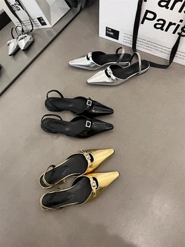 Женская обувь на шнуровке, Модные Элегантные босоножки с неглубоким ремешком и пряжкой, туфли-лодочки на плоской подошве, Zapatos, Новые женские слипоны с острым носком