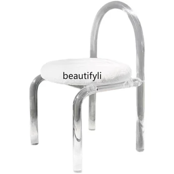 Косметический стул для спальни Хрустальный Акриловый обеденный стул со спинкой Дизайнерский Одноместный стул для макияжа из органического стекла