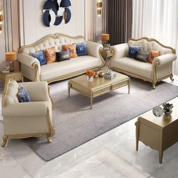 Американский легкий роскошный кожаный диван 123 комбинации роскошный европейский диван из массива дерева простое оформление гостиной простое и красивое