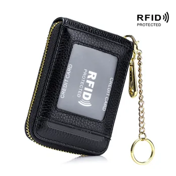 Мужской Женский держатель для карт из натуральной кожи, маленький кошелек на молнии, массивный кошелек для монет, дизайн кольца для ключей, rfid ID, сумки для кредитных карт для бизнеса