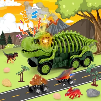 Грузовики с динозаврами, игрушки со звуком и подсветкой для мальчиков, подарок на день рождения, автомобиль-переноска, транспортные средства для малышей, фигурка динозавра и яйца монстра