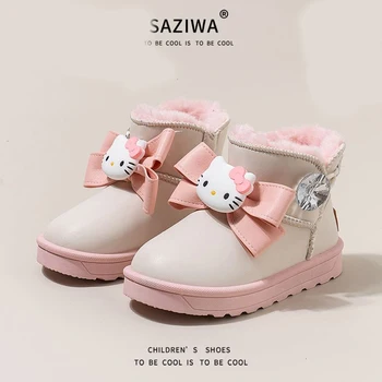 Sanrio Hello Kitty, детские осенне-зимние бархатные зимние ботинки с рисунком девочки из мультфильма, Удобная теплая утепленная обувь, повседневная универсальная